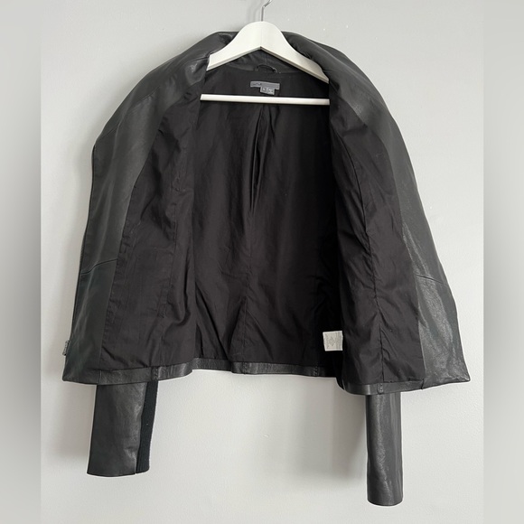 Vince Scuba Leather & Stretch Wool Panel Black Motto Jacket Womens L 8 - Picture 9 of 17